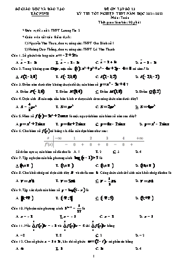 Đề ôn tập số 23 Kỳ thi TN THPT 2022 môn Toán - Trường THPT Lương Tài 2 (Có đáp án)