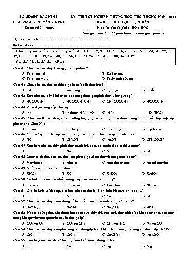 Đề ôn tập số 24 Kỳ thi TN THPT 2022 môn Hóa học - Trung tâm GDTX Yên Phong (Có đáp án)