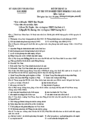 Đề ôn tập số 24 Kỳ thi TN THPT 2022 môn Lịch sử - Sở GD&ĐT Bắc Ninh (Có đáp án)