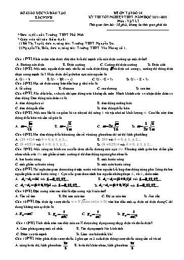 Đề ôn tập số 24 Kỳ thi TN THPT 2022 môn Vật lí - Sở GD&ĐT Bắc Ninh (Có đáp án)