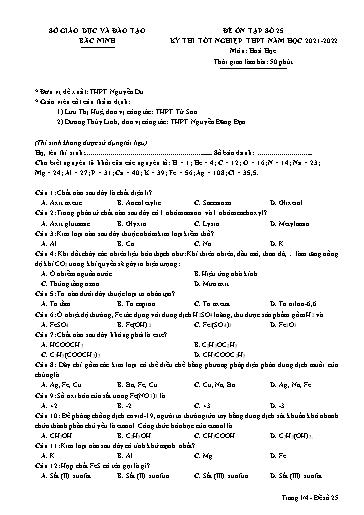 Đề ôn tập số 25 Kỳ thi TN THPT 2022 môn Hóa học - Trường THPT Nguyễn Du (Có đáp án)