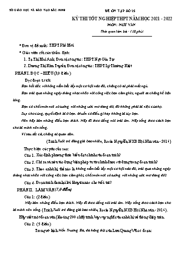 Đề ôn tập số 25 Kỳ thi TN THPT 2022 môn Ngữ văn - Sở GD&ĐT Bắc Ninh (Có đáp án)