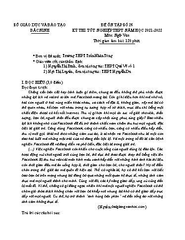 Đề ôn tập số 26 Kỳ thi TN THPT 2022 môn Ngữ văn - Sở GD&ĐT Bắc Ninh (Có đáp án)
