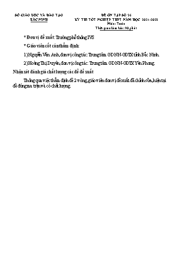 Đề ôn tập số 26 Kỳ thi TN THPT 2022 môn Toán - Trường THPT IVS (Có đáp án)