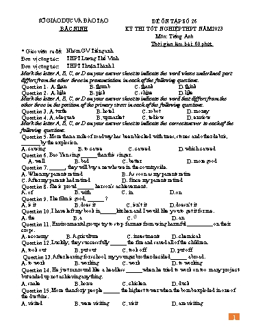 Đề ôn tập số 26 Kỳ thi TN THPT 2023 môn Tiếng Anh - Sở GD&ĐT Bắc Ninh (Có đáp án)