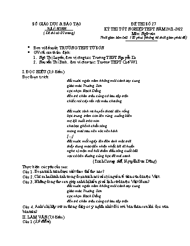 Đề ôn tập số 27 Kỳ thi TN THPT 2022 môn Ngữ văn - Sở GD&ĐT Bắc Ninh (Có đáp án)