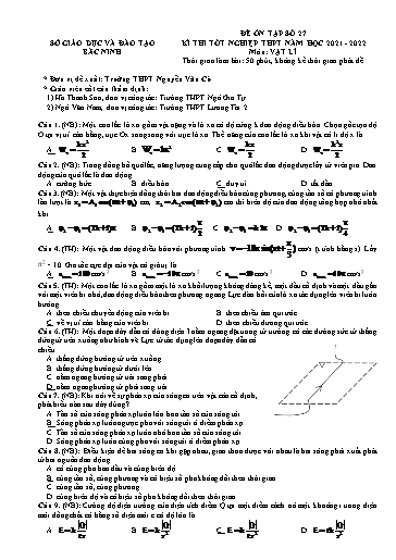 Đề ôn tập số 27 Kỳ thi TN THPT 2022 môn Vật lí - Sở GD&ĐT Bắc Ninh (Có đáp án)