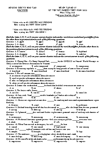 Đề ôn tập số 27 Kỳ thi TN THPT 2023 môn Tiếng Anh - Sở GD&ĐT Bắc Ninh (Có đáp án)
