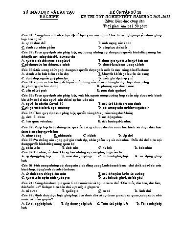 Đề ôn tập số 28 Kỳ thi TN THPT 2022 môn GDCD - Trường THPT Lương Tài 2 (Có đáp án)