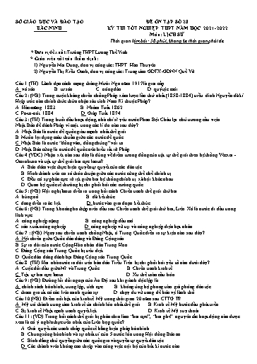 Đề ôn tập số 28 Kỳ thi TN THPT 2022 môn Lịch sử - Sở GD&ĐT Bắc Ninh (Có đáp án)