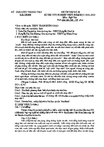 Đề ôn tập số 28 Kỳ thi TN THPT 2022 môn Ngữ văn - Sở GD&ĐT Bắc Ninh (Có đáp án)