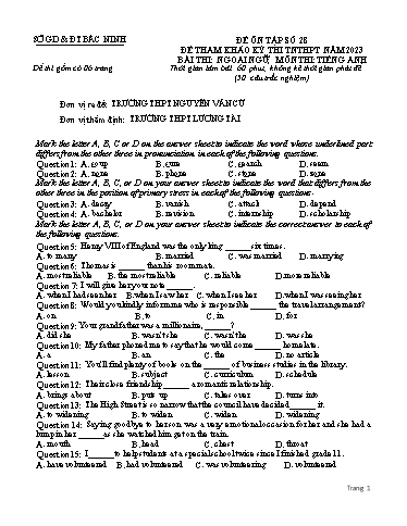 Đề ôn tập số 28 Kỳ thi TN THPT 2023 môn Tiếng Anh - Sở GD&ĐT Bắc Ninh (Có đáp án)
