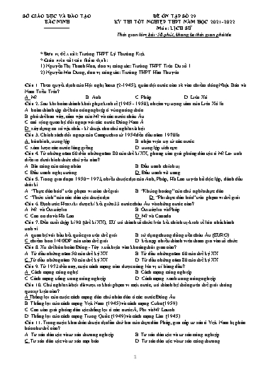 Đề ôn tập số 29 Kỳ thi TN THPT 2022 môn Lịch sử - Sở GD&ĐT Bắc Ninh (Có đáp án)