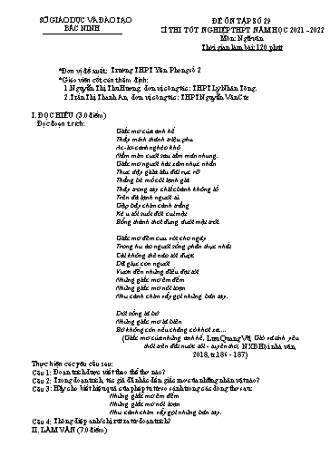 Đề ôn tập số 29 Kỳ thi TN THPT 2022 môn Ngữ văn - Sở GD&ĐT Bắc Ninh (Có đáp án)