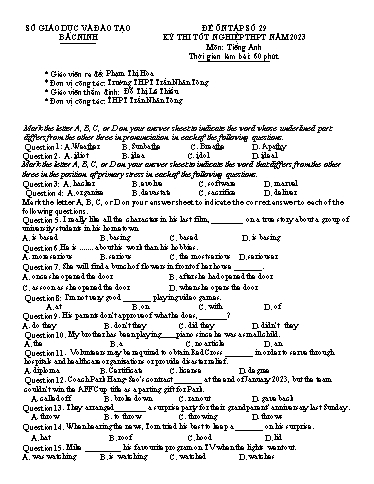 Đề ôn tập số 29 Kỳ thi TN THPT 2023 môn Tiếng Anh - Sở GD&ĐT Bắc Ninh (Có đáp án)