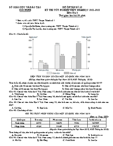 Đề ôn tập số 3 Kỳ thi TN THPT 2022 môn Địa lí - Sở GD&ĐT Bắc Ninh (Có đáp án)