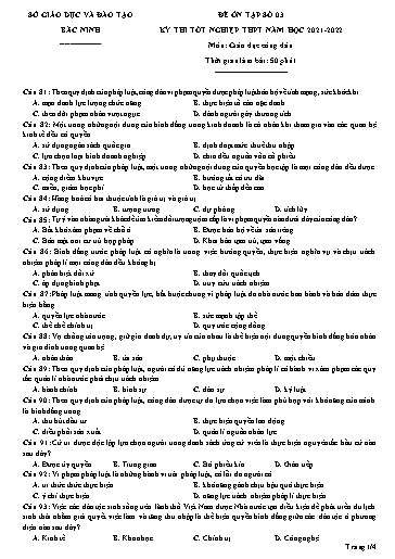 Đề ôn tập số 3 Kỳ thi TN THPT 2022 môn GDCD - Trường THPT Thuận Thành số 2 (Có đáp án)