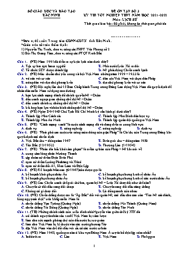 Đề ôn tập số 3 Kỳ thi TN THPT 2022 môn Lịch sử - Sở GD&ĐT Bắc Ninh (Có đáp án)
