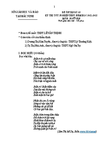Đề ôn tập số 3 Kỳ thi TN THPT 2022 môn Ngữ văn - Sở GD&ĐT Bắc Ninh (Có đáp án)