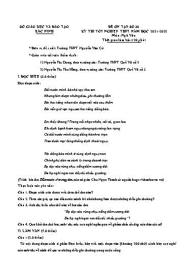 Đề ôn tập số 30 Kỳ thi TN THPT 2022 môn Ngữ văn - Sở GD&ĐT Bắc Ninh (Có đáp án)