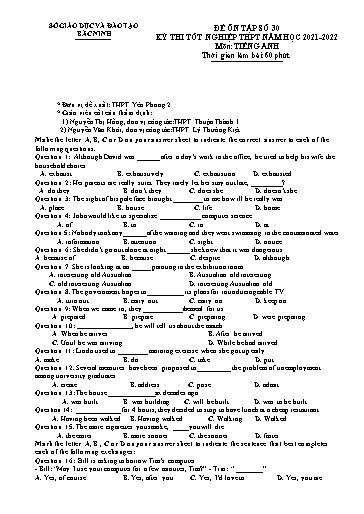 Đề ôn tập số 30 Kỳ thi TN THPT 2022 môn Tiếng Anh - Sở GD&ĐT Bắc Ninh (Có đáp án)