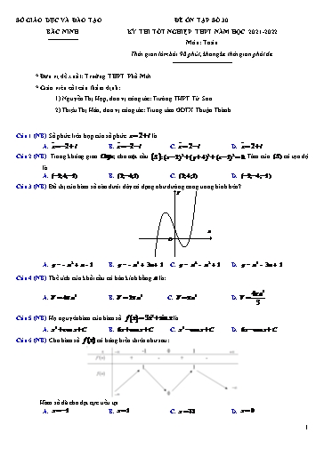 Đề ôn tập số 30 Kỳ thi TN THPT 2022 môn Toán - Trường THPT Phố Mới (Có đáp án)