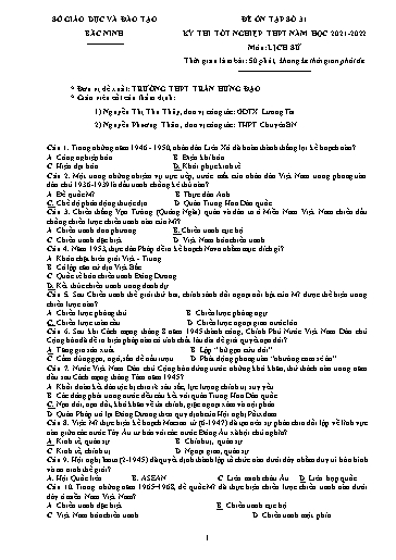 Đề ôn tập số 31 Kỳ thi TN THPT 2022 môn Lịch sử - Sở GD&ĐT Bắc Ninh (Có đáp án)