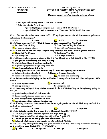 Đề ôn tập số 32 Kỳ thi TN THPT 2022 môn Lịch sử - Sở GD&ĐT Bắc Ninh (Có đáp án)