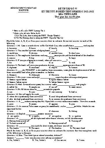 Đề ôn tập số 32 Kỳ thi TN THPT 2022 môn Tiếng Anh - Sở GD&ĐT Bắc Ninh (Có đáp án)