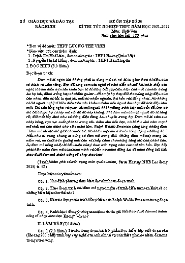 Đề ôn tập số 36 Kỳ thi TN THPT 2022 môn Ngữ văn - Sở GD&ĐT Bắc Ninh (Có đáp án)