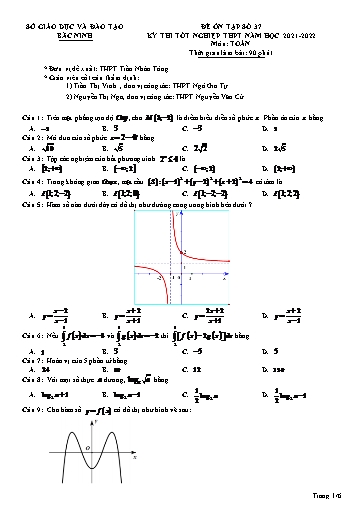 Đề ôn tập số 37 Kỳ thi TN THPT 2022 môn Toán - Trường THPT Trần Nhân Tông (Có đáp án)