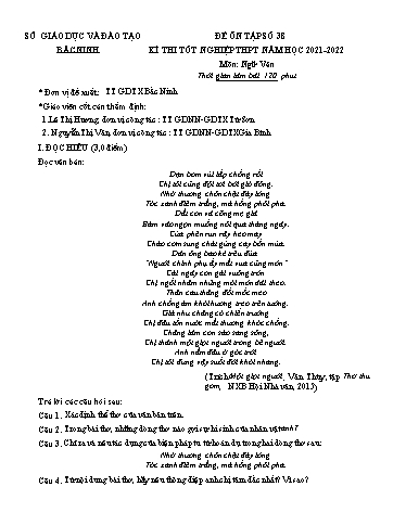Đề ôn tập số 38 Kỳ thi TN THPT 2022 môn Ngữ văn - Sở GD&ĐT Bắc Ninh (Có đáp án)