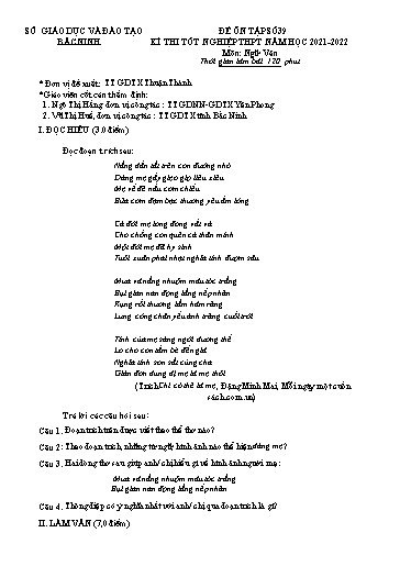 Đề ôn tập số 39 Kỳ thi TN THPT 2022 môn Ngữ văn - Sở GD&ĐT Bắc Ninh (Có đáp án)