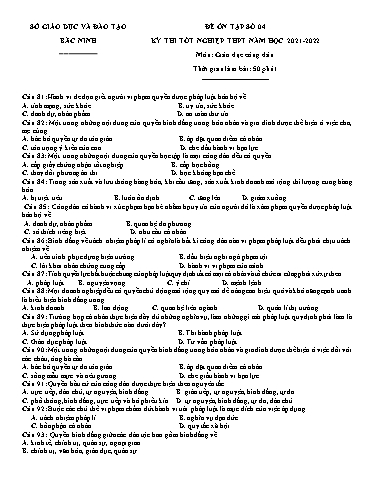 Đề ôn tập số 4 Kỳ thi TN THPT 2022 môn GDCD - Trường THPT Thuận Thành số 3 (Có đáp án)