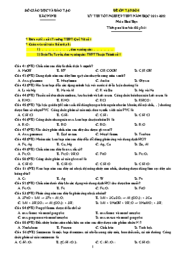Đề ôn tập số 4 Kỳ thi TN THPT 2022 môn Hóa học - Trường THPT Quế Võ số 1 (Có đáp án)