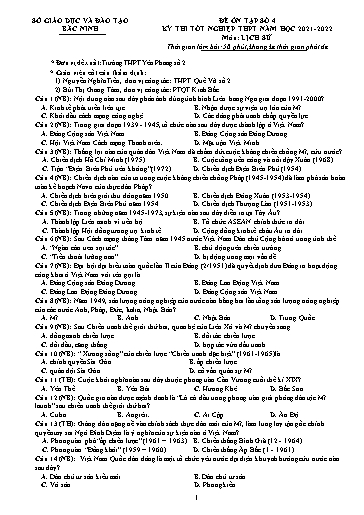 Đề ôn tập số 4 Kỳ thi TN THPT 2022 môn Lịch sử - Sở GD&ĐT Bắc Ninh (Có đáp án)