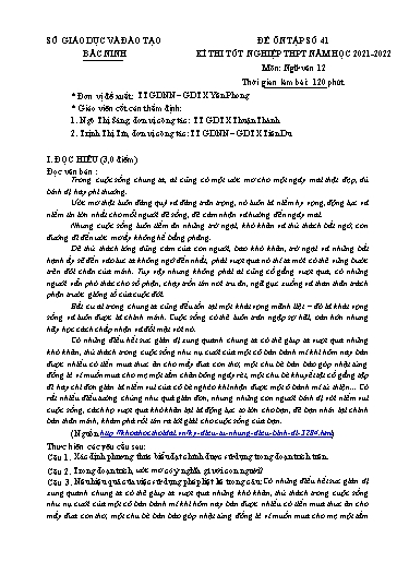 Đề ôn tập số 41 Kỳ thi TN THPT 2022 môn Ngữ văn - Sở GD&ĐT Bắc Ninh (Có đáp án)