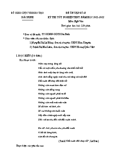 Đề ôn tập số 43 Kỳ thi TN THPT 2022 môn Ngữ văn - Sở GD&ĐT Bắc Ninh (Có đáp án)