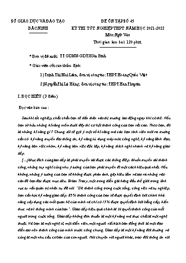 Đề ôn tập số 45 Kỳ thi TN THPT 2022 môn Ngữ văn - Sở GD&ĐT Bắc Ninh (Có đáp án)