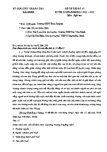 Đề ôn tập số 47 Kỳ thi TN THPT 2022 môn Ngữ văn - Sở GD&ĐT Bắc Ninh (Có đáp án)
