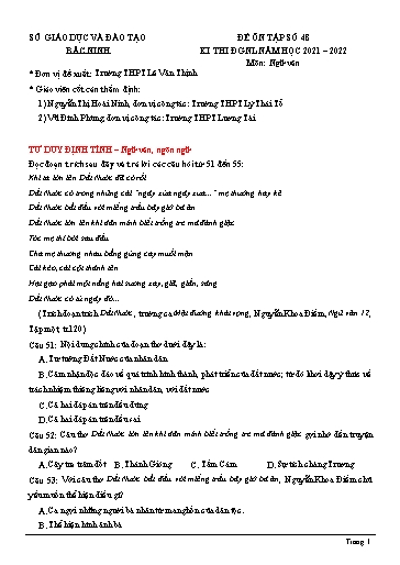 Đề ôn tập số 48 Kỳ thi TN THPT 2022 môn Ngữ văn - Sở GD&ĐT Bắc Ninh (Có đáp án)