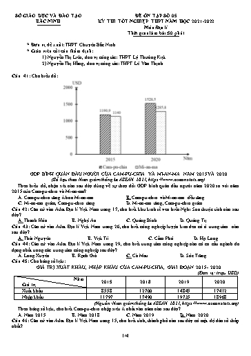 Đề ôn tập số 5 Kỳ thi TN THPT 2022 môn Địa lí - Sở GD&ĐT Bắc Ninh (Có đáp án)