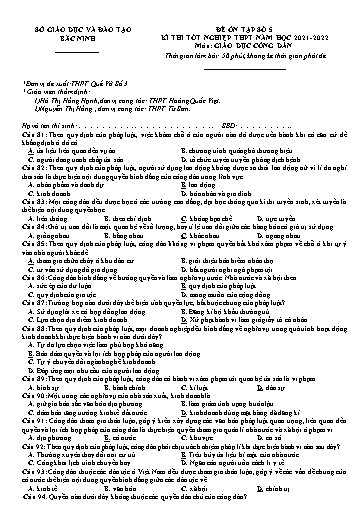 Đề ôn tập số 5 Kỳ thi TN THPT 2022 môn GDCD - Trường THPT Quế Võ số 3 (Có đáp án)