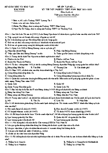 Đề ôn tập số 5 Kỳ thi TN THPT 2022 môn Lịch sử - Sở GD&ĐT Bắc Ninh (Có đáp án)