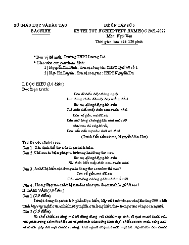 Đề ôn tập số 5 Kỳ thi TN THPT 2022 môn Ngữ văn - Sở GD&ĐT Bắc Ninh (Có đáp án)