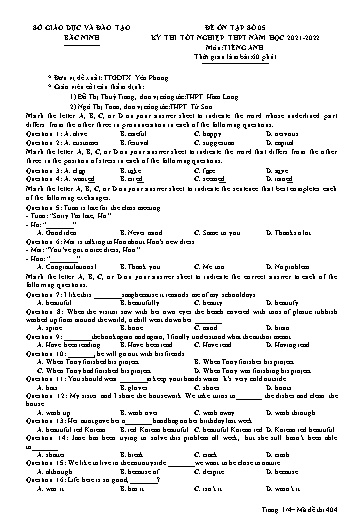 Đề ôn tập số 5 Kỳ thi TN THPT 2022 môn Tiếng Anh - Sở GD&ĐT Bắc Ninh (Có đáp án)