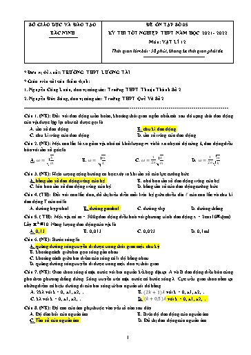 Đề ôn tập số 5 Kỳ thi TN THPT 2022 môn Vật lí - Sở GD&ĐT Bắc Ninh (Có đáp án)