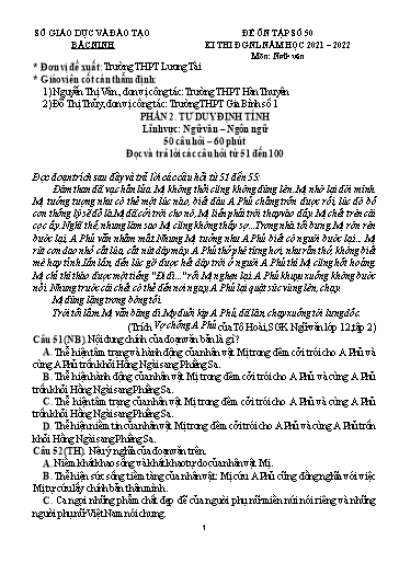 Đề ôn tập số 50 Kỳ thi TN THPT 2022 môn Ngữ văn - Sở GD&ĐT Bắc Ninh (Có đáp án)