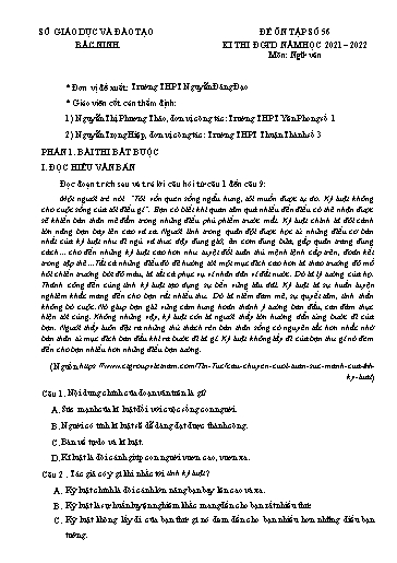 Đề ôn tập số 56 Kỳ thi TN THPT 2022 môn Ngữ văn - Sở GD&ĐT Bắc Ninh (Có đáp án)