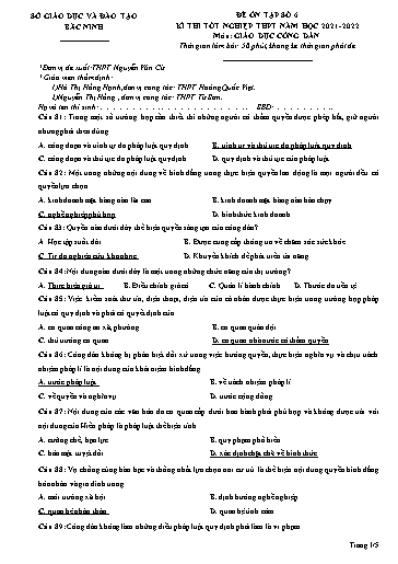 Đề ôn tập số 6 Kỳ thi TN THPT 2022 môn GDCD - Trường THPT Nguyễn Văn Cừ (Có đáp án)